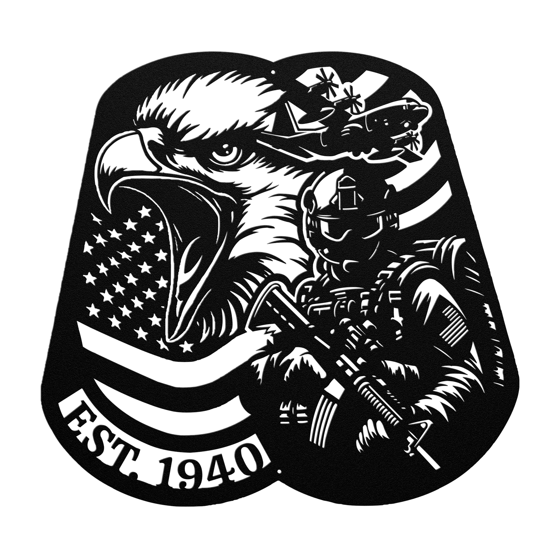 Airborne Screaming Eagle Dog Tag Metal Wall Art | EST. 1940 - MAIKERU STUDIO