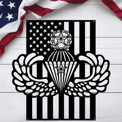 Master Parachutist Wings with Combat Star | American Flag Tribute - MAIKERU STUDIO