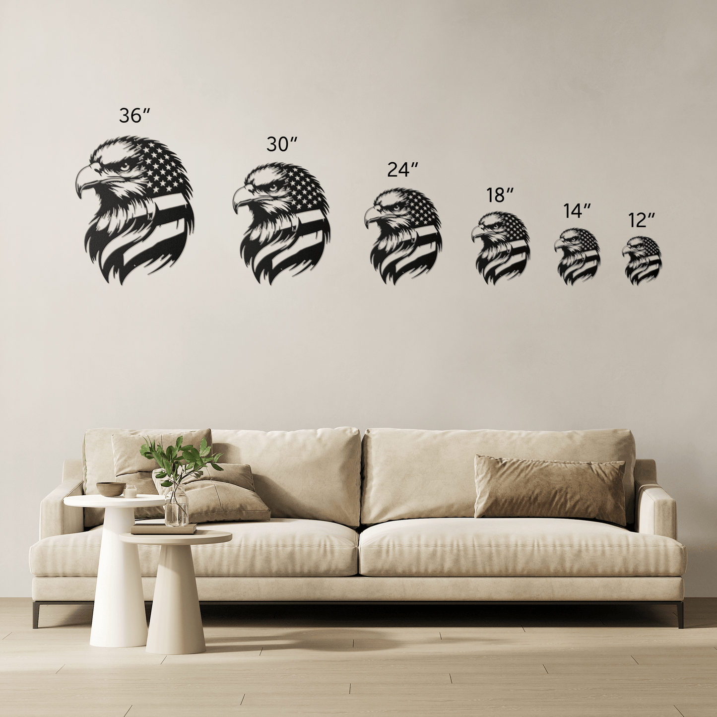 American Bald Eagle with Flag Patriotic Metal Wall Art - MAIKERU STUDIO