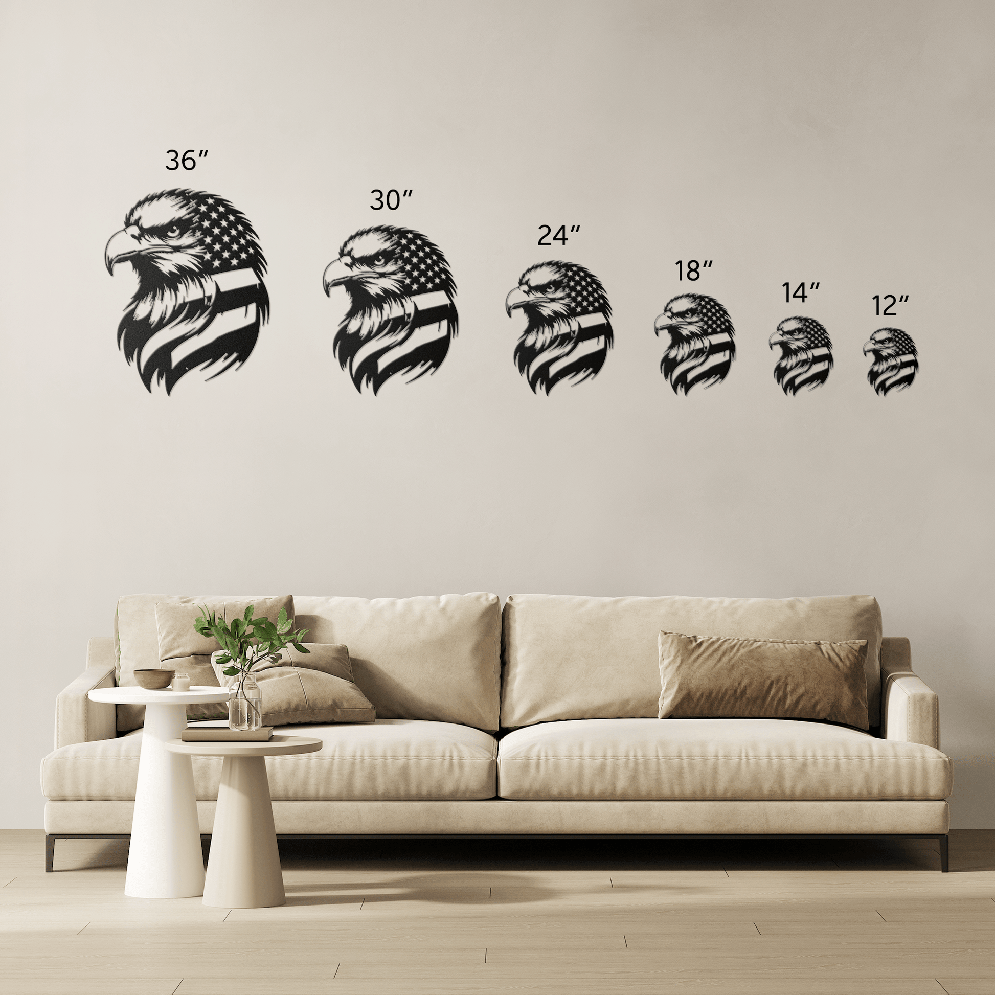American Bald Eagle with Flag Patriotic Metal Wall Art - MAIKERU STUDIO