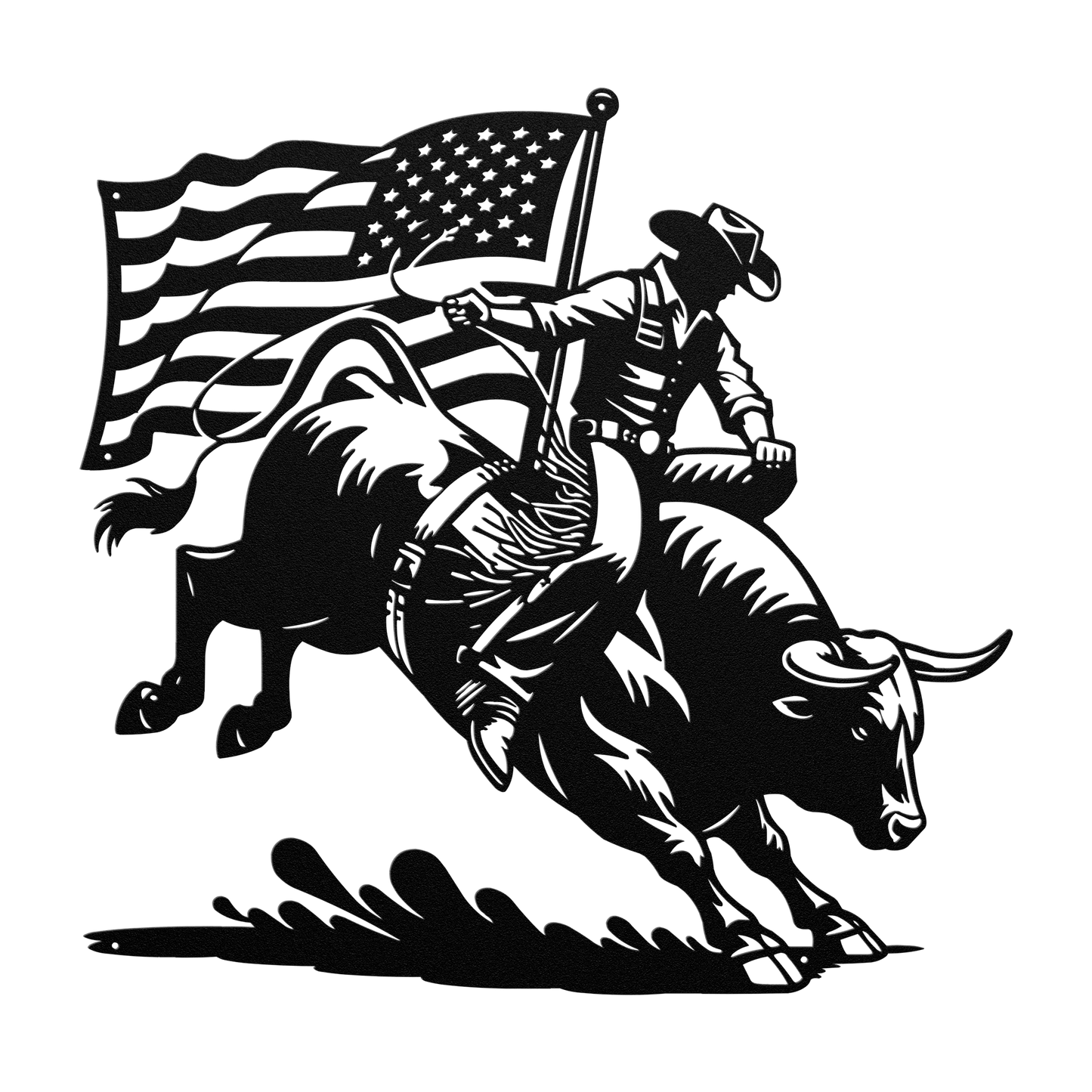 American Bull Rider With Flag Metal Wall Art - Western Rodeo Patriot Decor - MAIKERU STUDIO