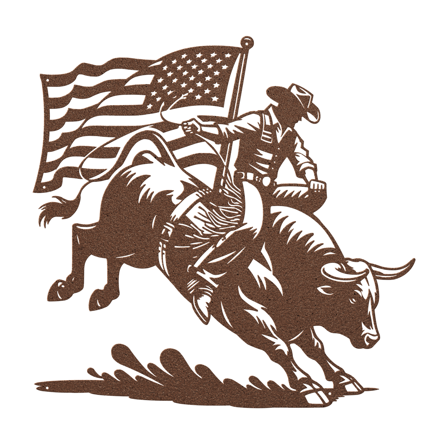 American Bull Rider With Flag Metal Wall Art - Western Rodeo Patriot Decor - MAIKERU STUDIO