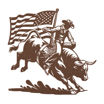 American Bull Rider With Flag Metal Wall Art - Western Rodeo Patriot Decor - MAIKERU STUDIO