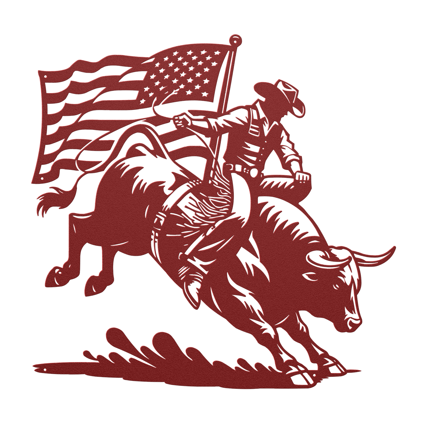 American Bull Rider With Flag Metal Wall Art - Western Rodeo Patriot Decor - MAIKERU STUDIO