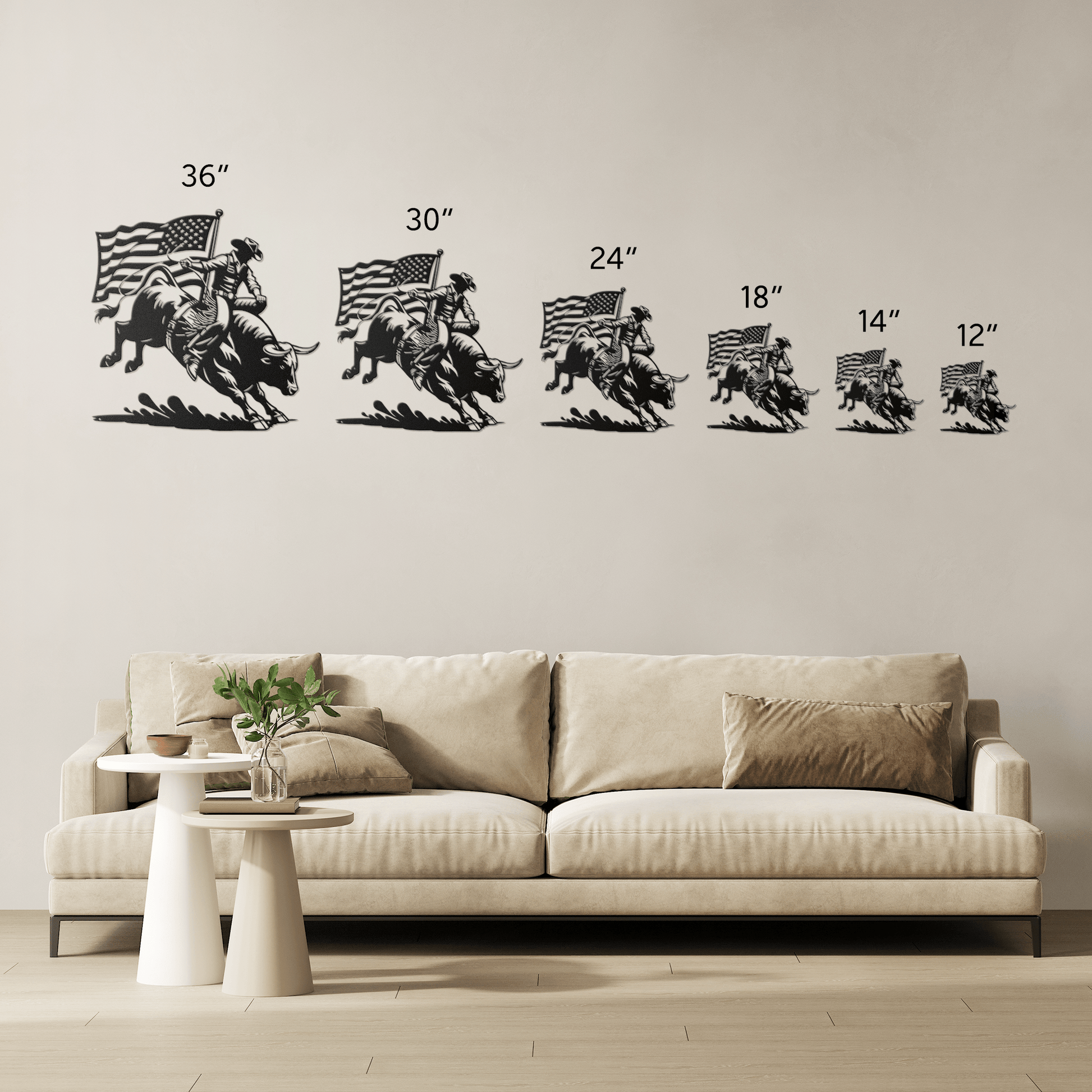 American Bull Rider With Flag Metal Wall Art - Western Rodeo Patriot Decor - MAIKERU STUDIO