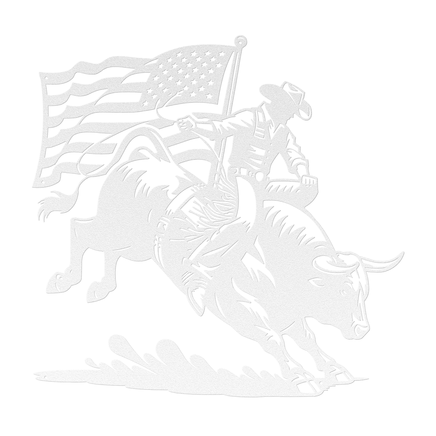 American Bull Rider With Flag Metal Wall Art - Western Rodeo Patriot Decor - MAIKERU STUDIO