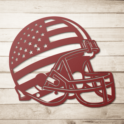 American Football Helmet With American Flag Metal Wall Art - MAIKERU STUDIO