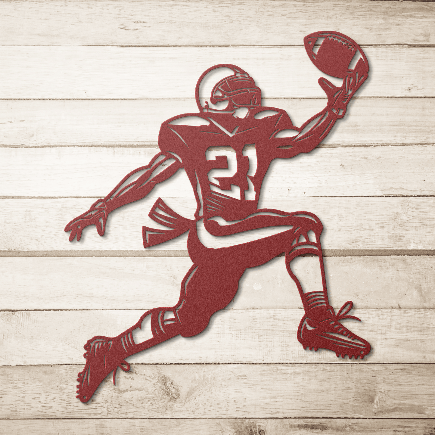 American Football Player Catching The Ball Metal Wall Art - MAIKERU STUDIO