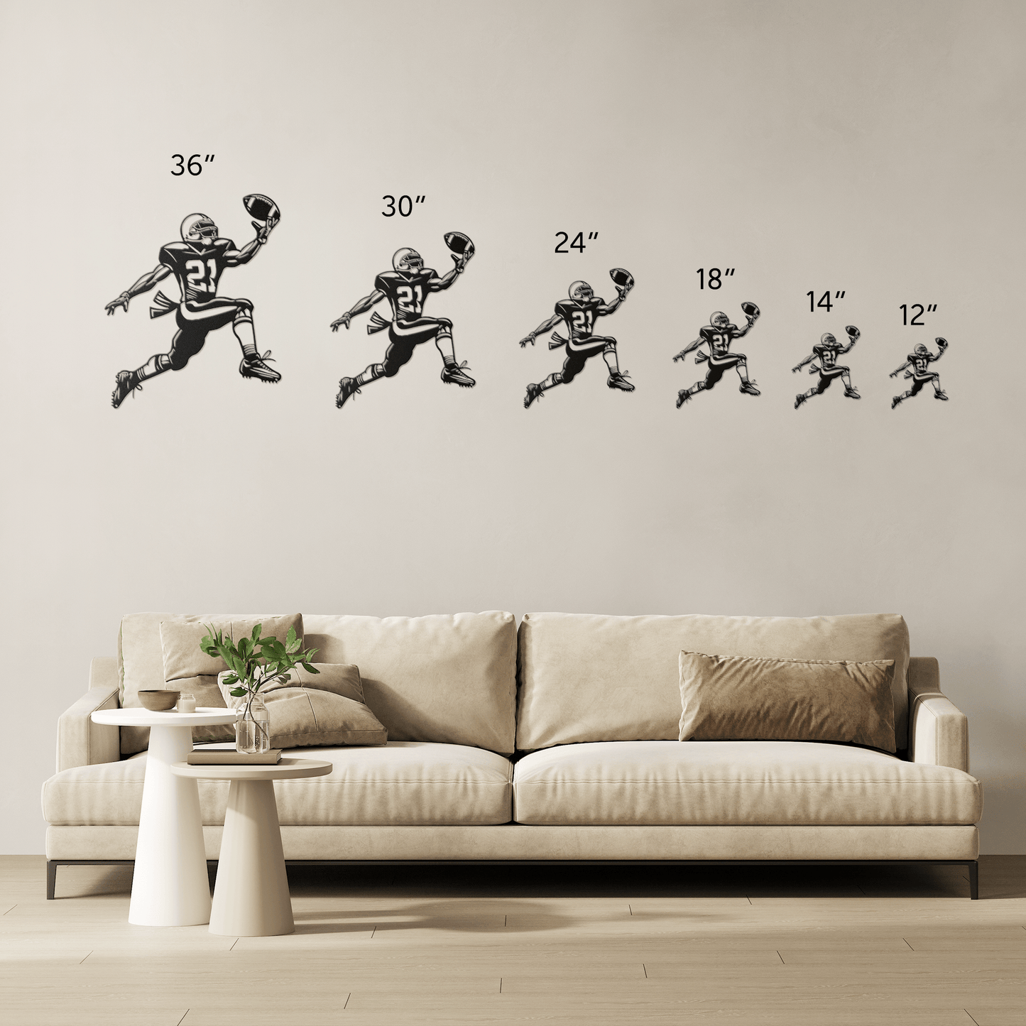 American Football Player Catching The Ball Metal Wall Art - MAIKERU STUDIO
