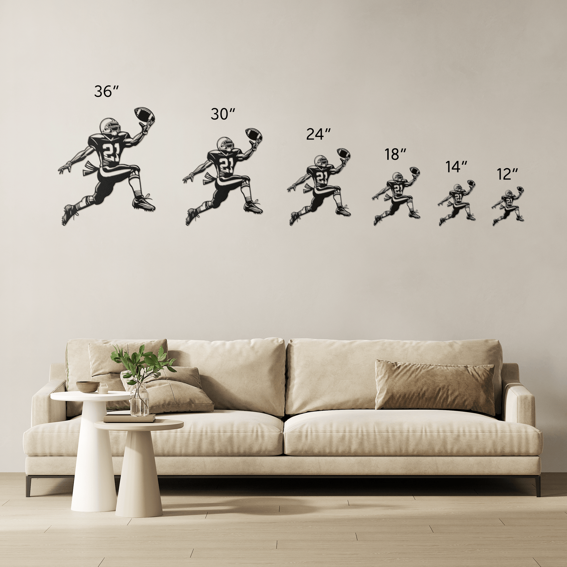 American Football Player Catching The Ball Metal Wall Art - MAIKERU STUDIO