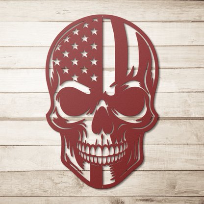 American Skull - Stand Free Or Die Patriotic Metal Wall art - MAIKERU STUDIO