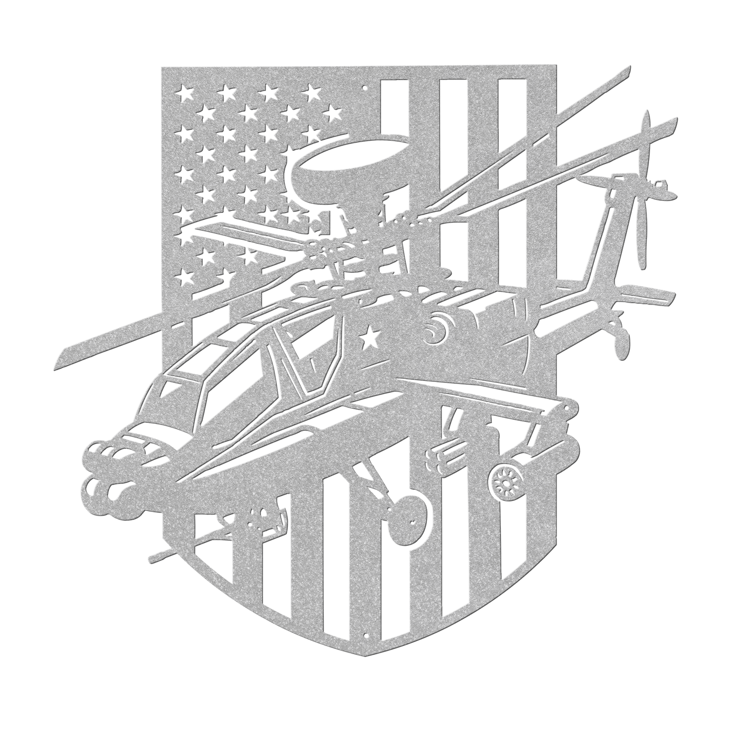 Apache Helicopter Metal Wall Art | AH - 64 with American Flag - MAIKERU STUDIO