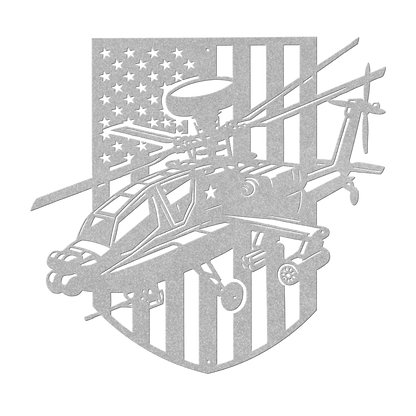 Apache Helicopter Metal Wall Art | AH - 64 with American Flag - MAIKERU STUDIO