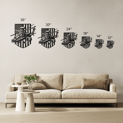 Apache Helicopter Metal Wall Art | AH - 64 with American Flag - MAIKERU STUDIO