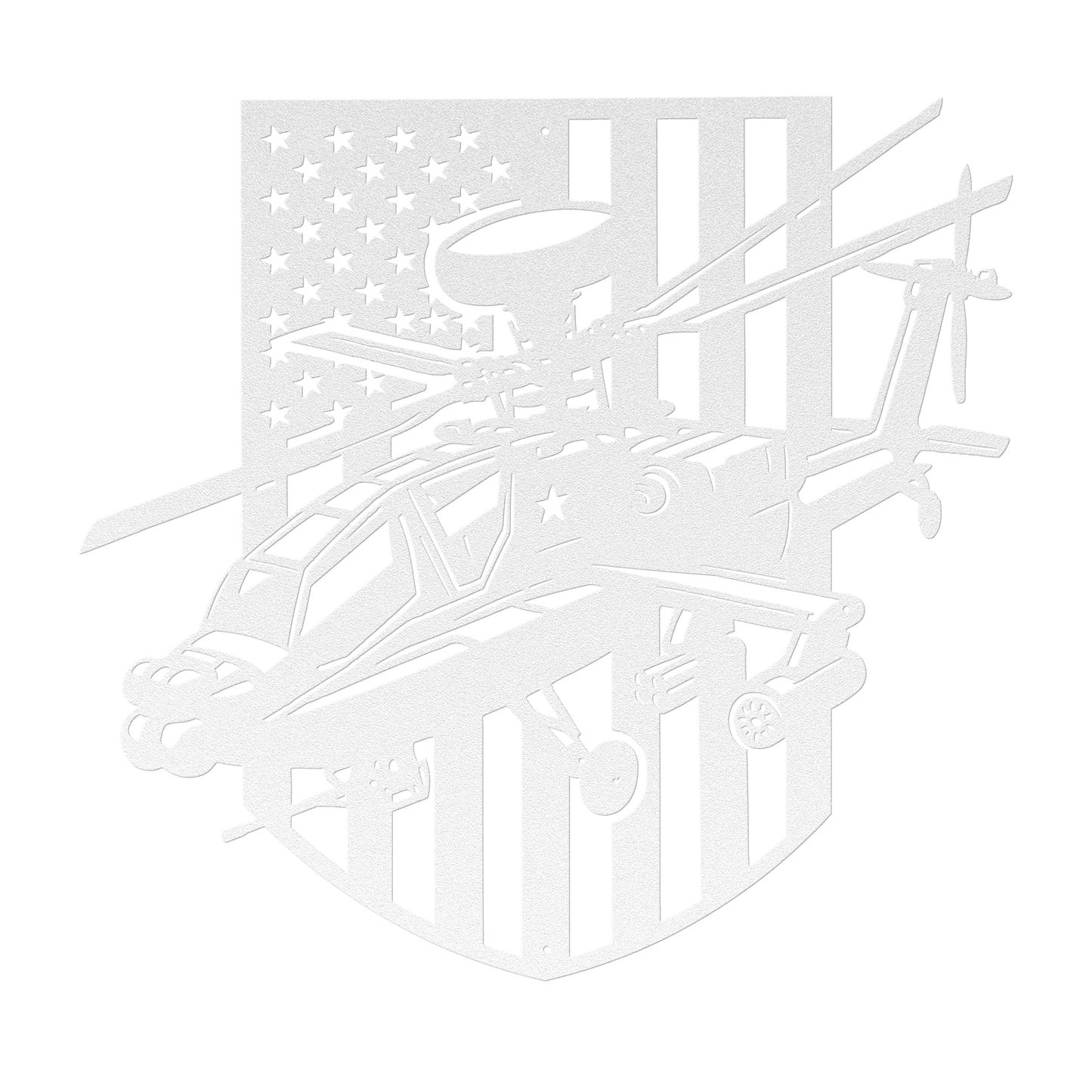 Apache Helicopter Metal Wall Art | AH - 64 with American Flag - MAIKERU STUDIO