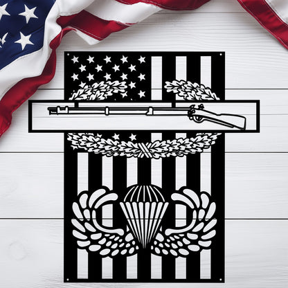 Combat Infantryman Badge & Jump Wings Metal Wall Art | American Flag Tribute - MAIKERU STUDIO