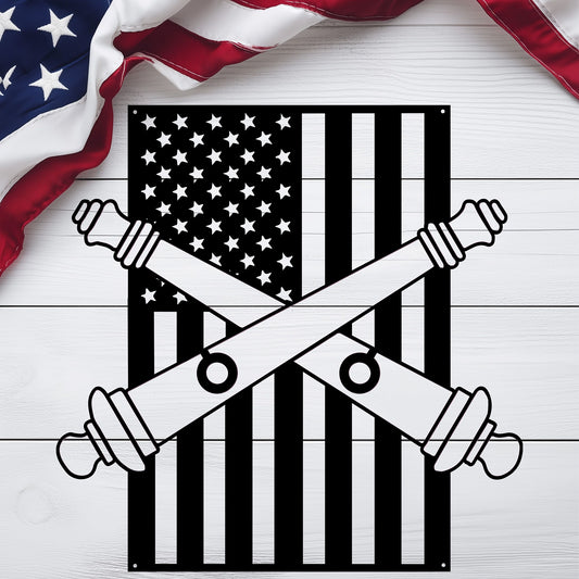 U.S. Army Artillery Crossed Cannons | American Flag Tribute - MAIKERU STUDIO