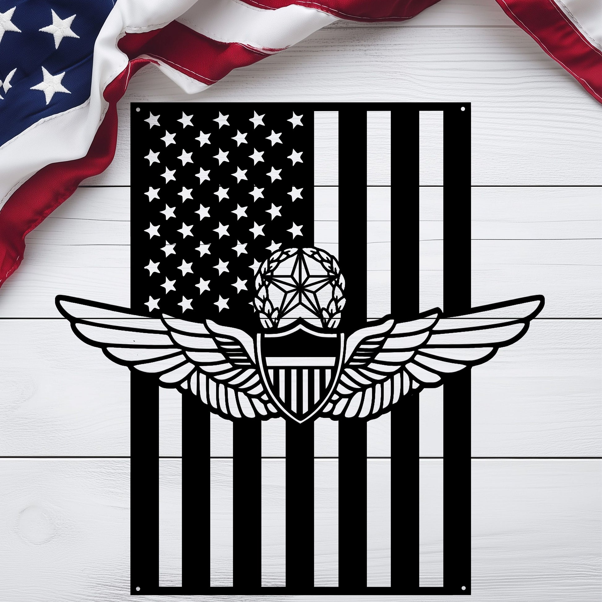 Master Aviation Wings Badge | American Flag Wall Art Tribute - MAIKERU STUDIO