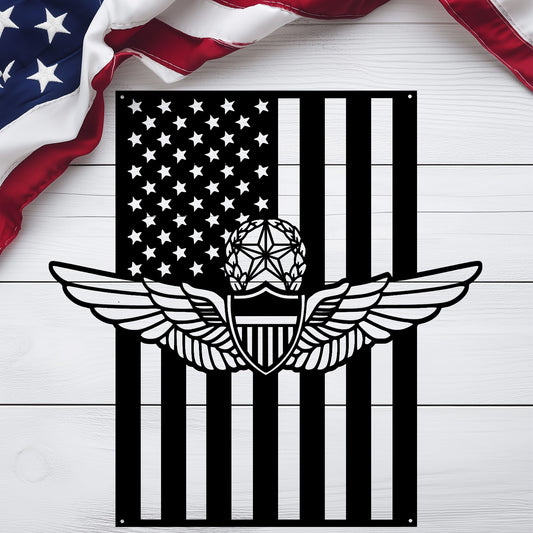 Master Aviation Wings Badge | American Flag Wall Art Tribute - MAIKERU STUDIO