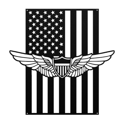 Aviation Wings Badge | American Flag Wall Art Tribute - MAIKERU STUDIO