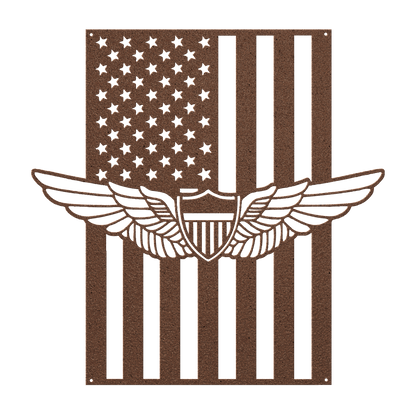 Aviation Wings Badge | American Flag Wall Art Tribute - MAIKERU STUDIO