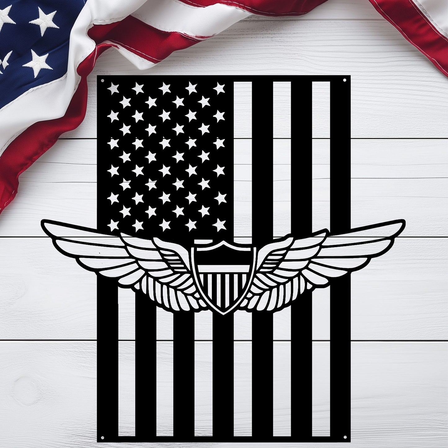 Aviation Wings Badge | American Flag Wall Art Tribute - MAIKERU STUDIO