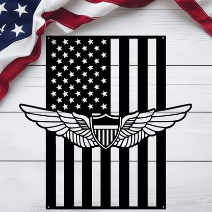 Aviation Wings Badge | American Flag Wall Art Tribute - MAIKERU STUDIO