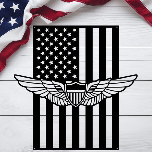 Aviation Wings Badge | American Flag Wall Art Tribute - MAIKERU STUDIO