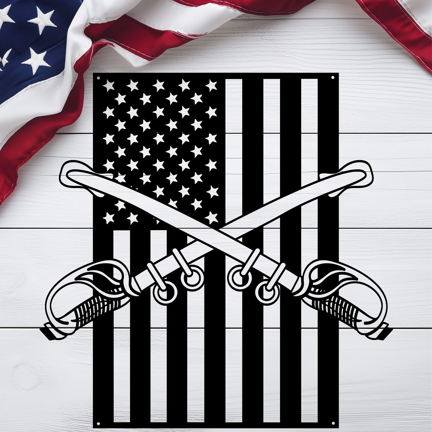 U.S. Cavalry Crossed Sabres | American Flag Tribute - MAIKERU STUDIO