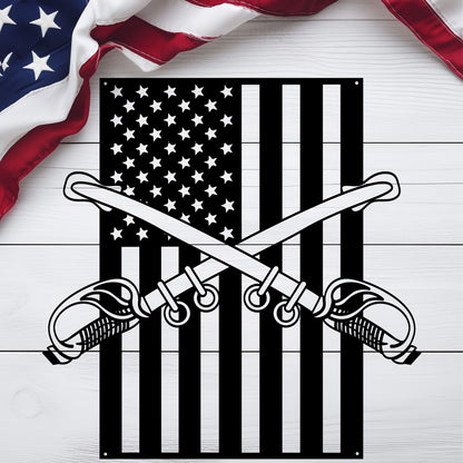 U.S. Cavalry Crossed Sabres | American Flag Tribute - MAIKERU STUDIO