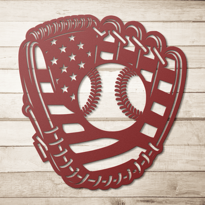 Baseball Glove "Mitt" With The American Flag Metal Wall Art - MAIKERU STUDIO
