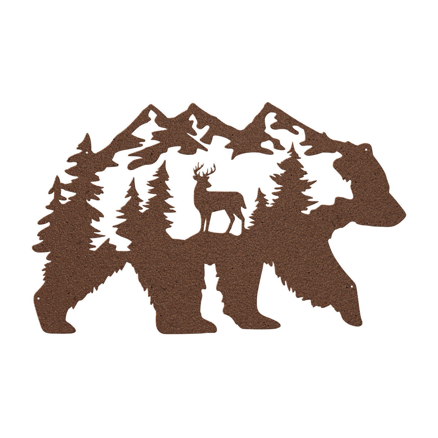 Bear With Deer Mountain Scene Metal Wall Art - MAIKERU STUDIO