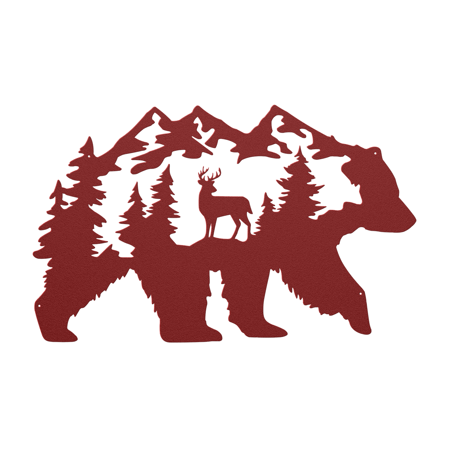 Bear With Deer Mountain Scene Metal Wall Art - MAIKERU STUDIO