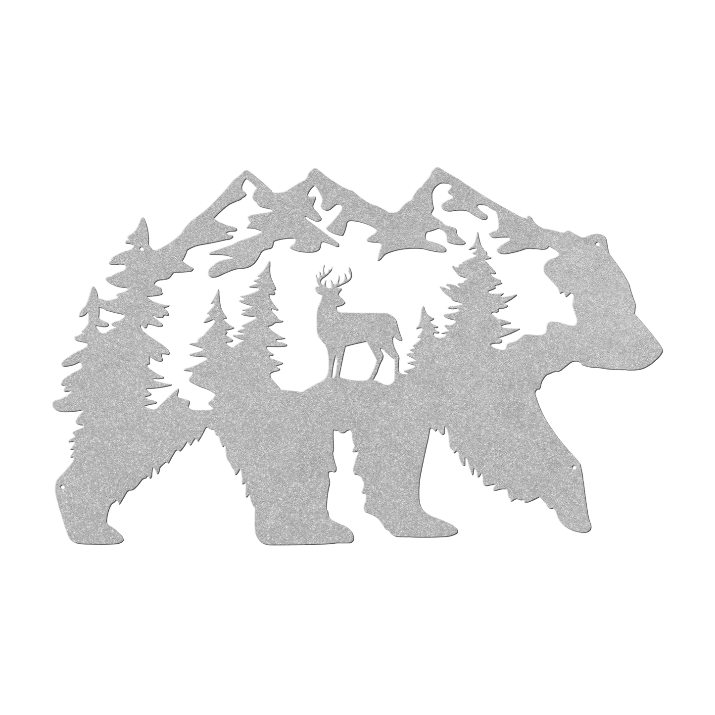 Bear With Deer Mountain Scene Metal Wall Art - MAIKERU STUDIO