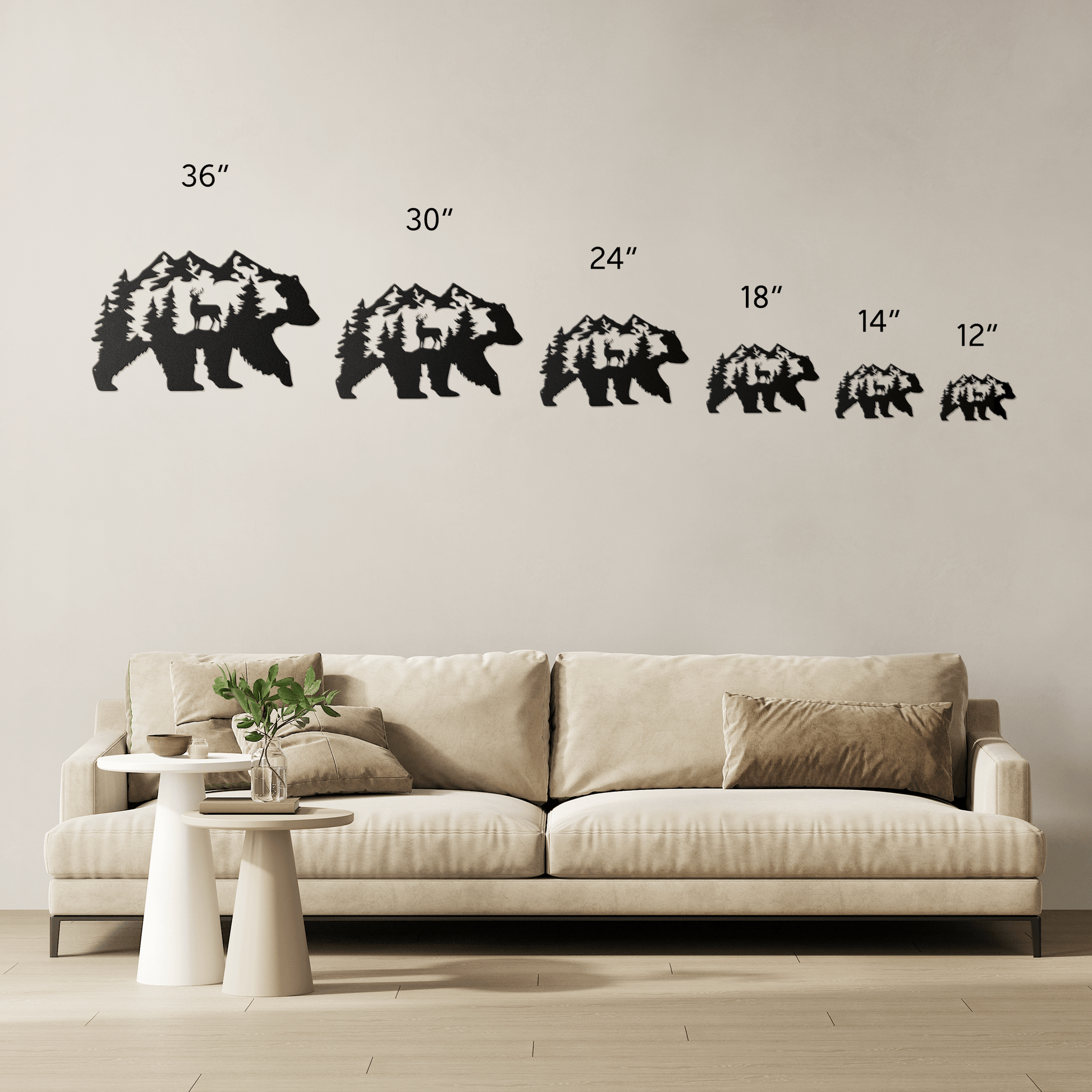 Bear With Deer Mountain Scene Metal Wall Art - MAIKERU STUDIO