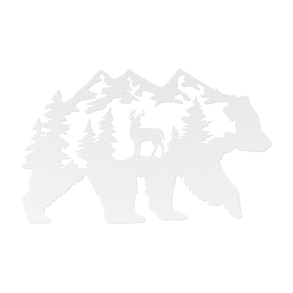 Bear With Deer Mountain Scene Metal Wall Art - MAIKERU STUDIO