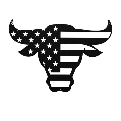 Bulls Head With American Flag Metal Wall Art - MAIKERU STUDIO