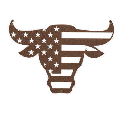 Bulls Head With American Flag Metal Wall Art - MAIKERU STUDIO