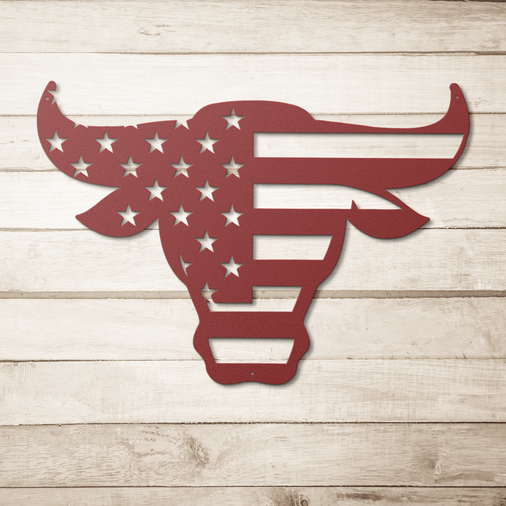 Bulls Head With American Flag Metal Wall Art - MAIKERU STUDIO