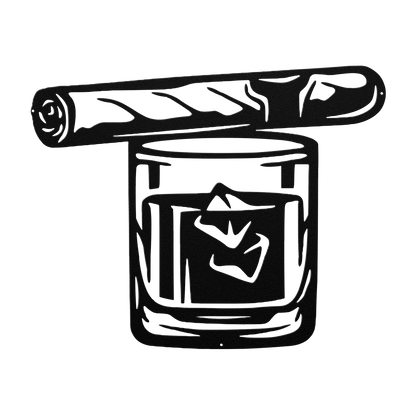 Cigar And Whiskey Glass Metal Wall Art - MAIKERU STUDIO