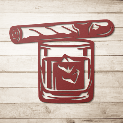 Cigar And Whiskey Glass Metal Wall Art - MAIKERU STUDIO