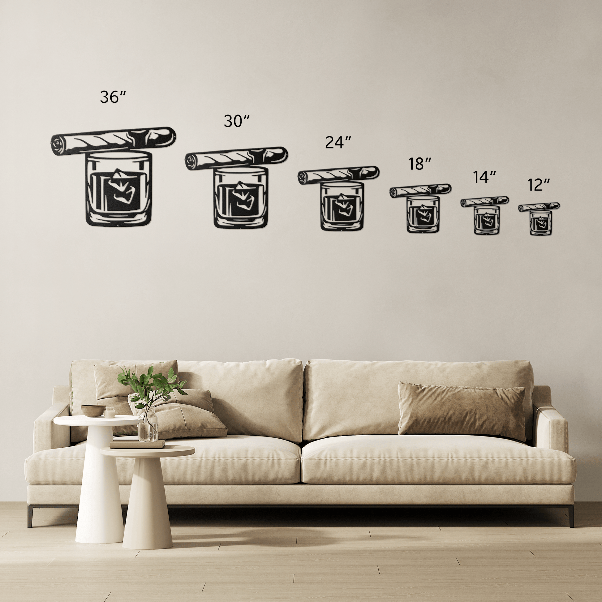 Cigar And Whiskey Glass Metal Wall Art - MAIKERU STUDIO