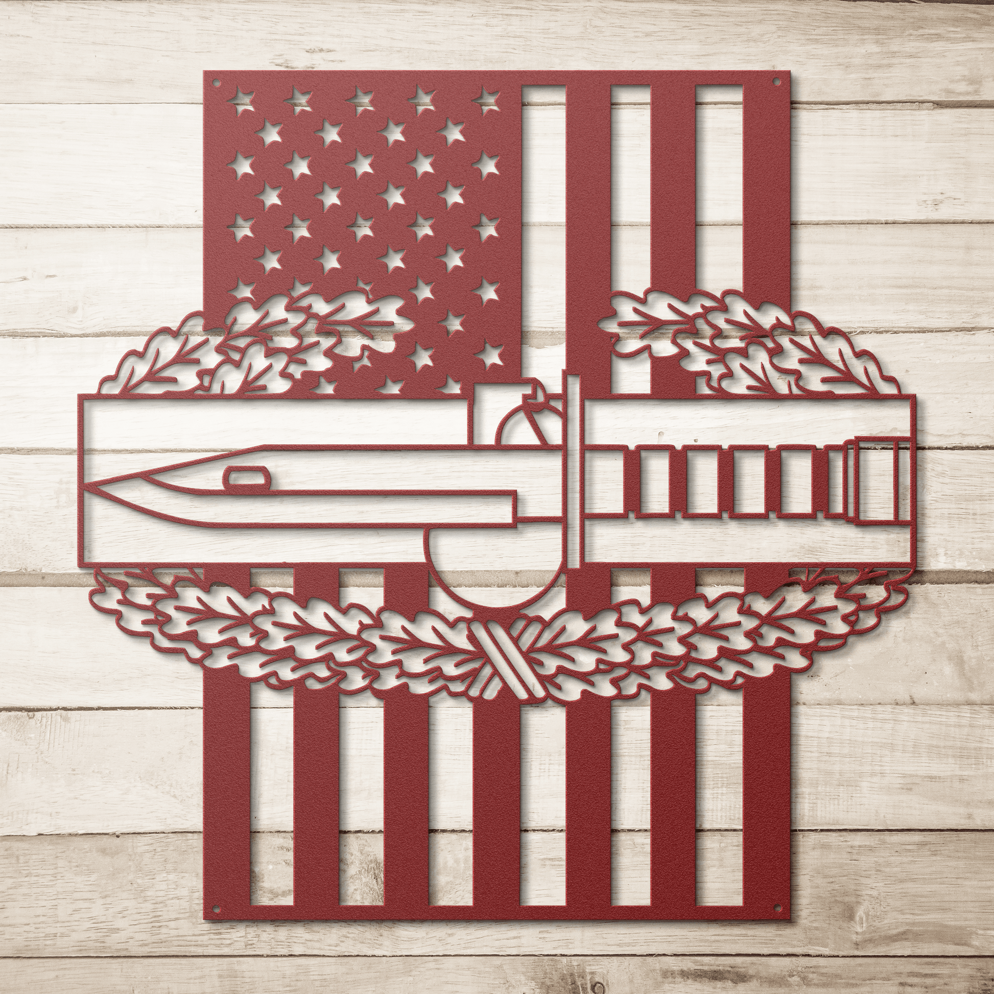 Combat Action Badge | American Flag Military Wall Art Tribute - MAIKERU STUDIO