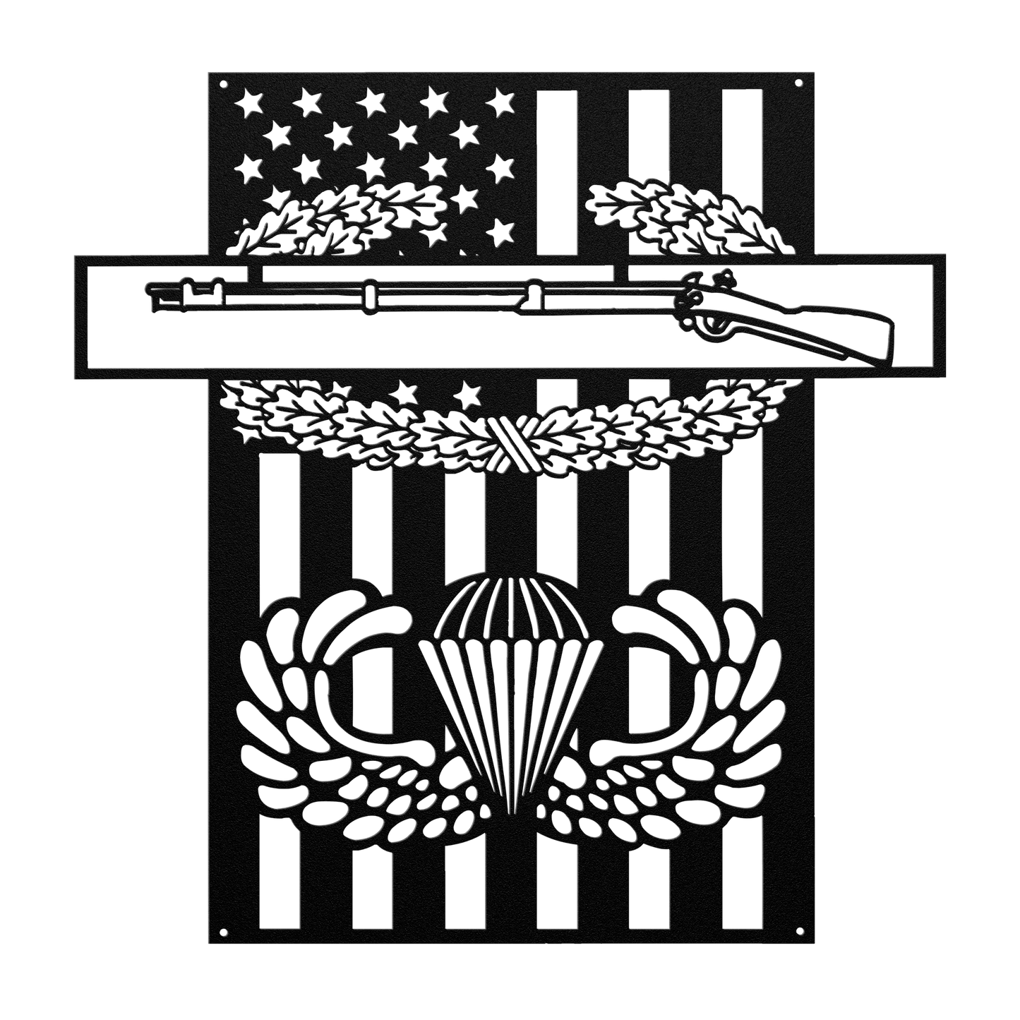 Combat Infantryman Badge & Jump Wings Metal Wall Art | American Flag Tribute - MAIKERU STUDIO