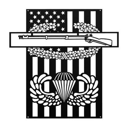 Combat Infantryman Badge & Jump Wings Metal Wall Art | American Flag Tribute - MAIKERU STUDIO