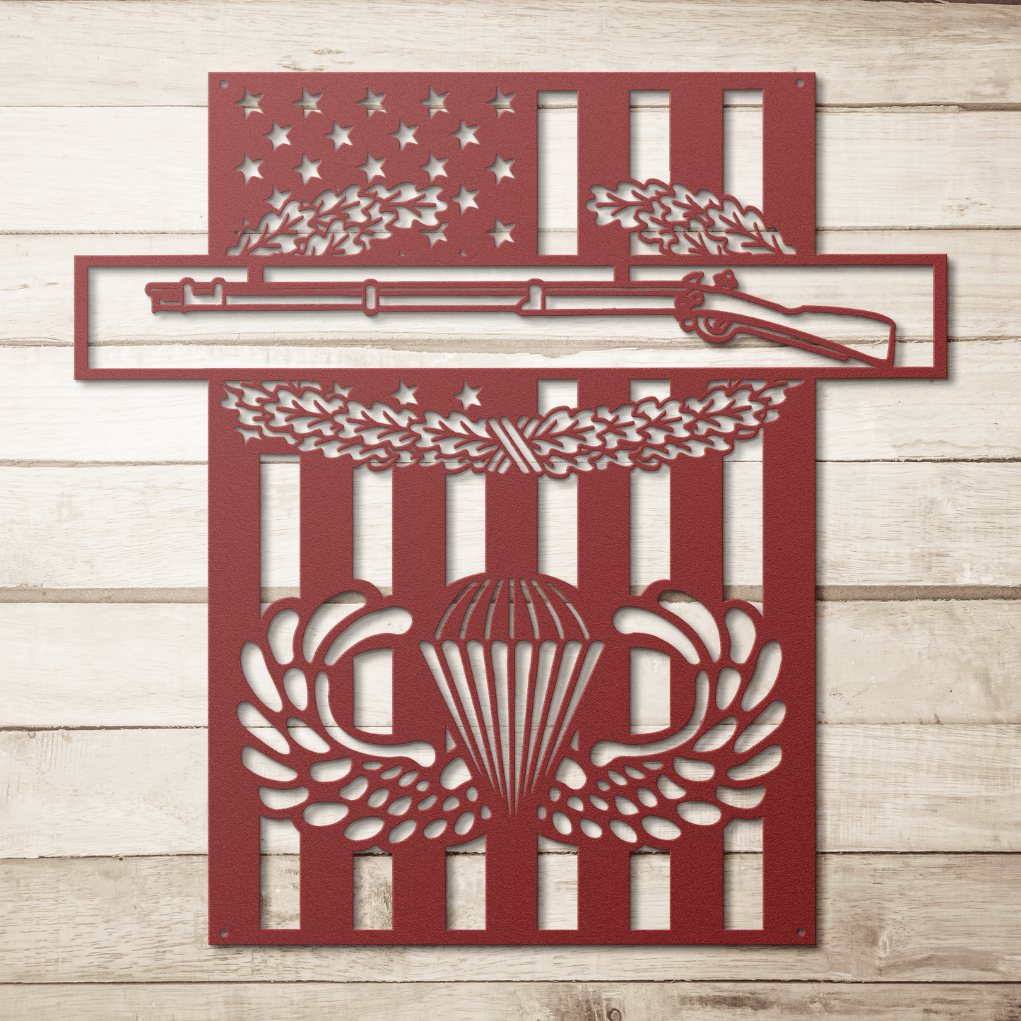 Combat Infantryman Badge & Jump Wings Metal Wall Art | American Flag Tribute - MAIKERU STUDIO