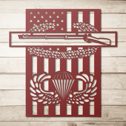 Combat Infantryman Badge & Jump Wings Metal Wall Art | American Flag Tribute - MAIKERU STUDIO