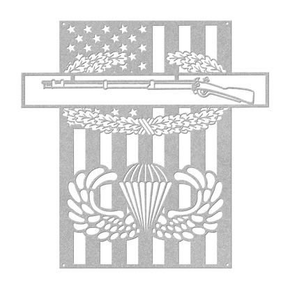 Combat Infantryman Badge & Jump Wings Metal Wall Art | American Flag Tribute - MAIKERU STUDIO