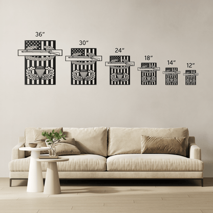 Combat Infantryman Badge & Jump Wings Metal Wall Art | American Flag Tribute - MAIKERU STUDIO