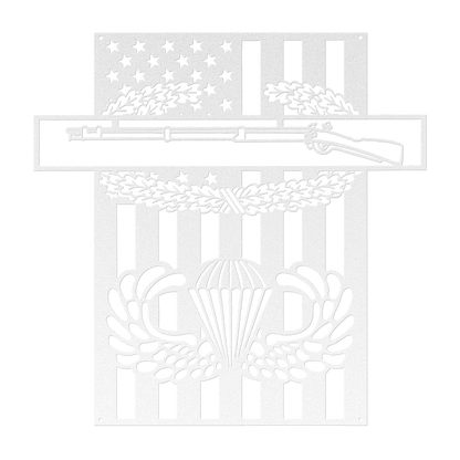 Combat Infantryman Badge & Jump Wings Metal Wall Art | American Flag Tribute - MAIKERU STUDIO